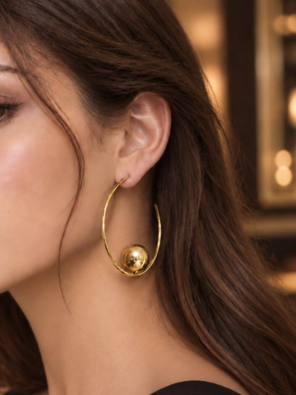 Gold Hoop Earrings with Polished Ball Accent - Women Jewelry